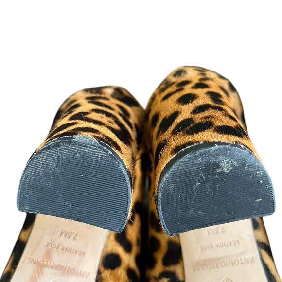 Antonio Melani Leopard Print Calf Hair Block Heel Women’s Sz 7.5 M Leather Sole - Picture 10 of 10